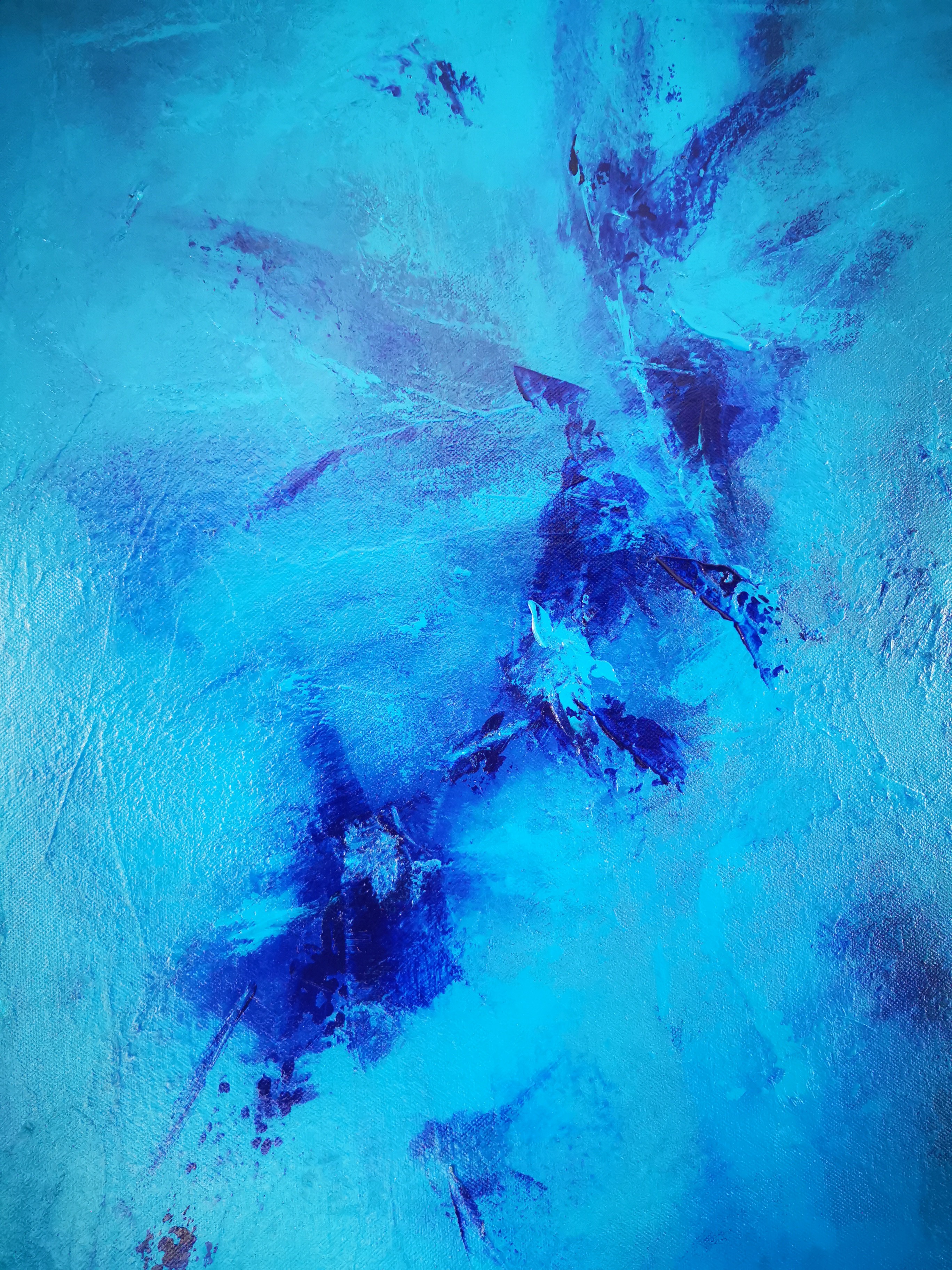 A painting of a blue sky with a black frame.