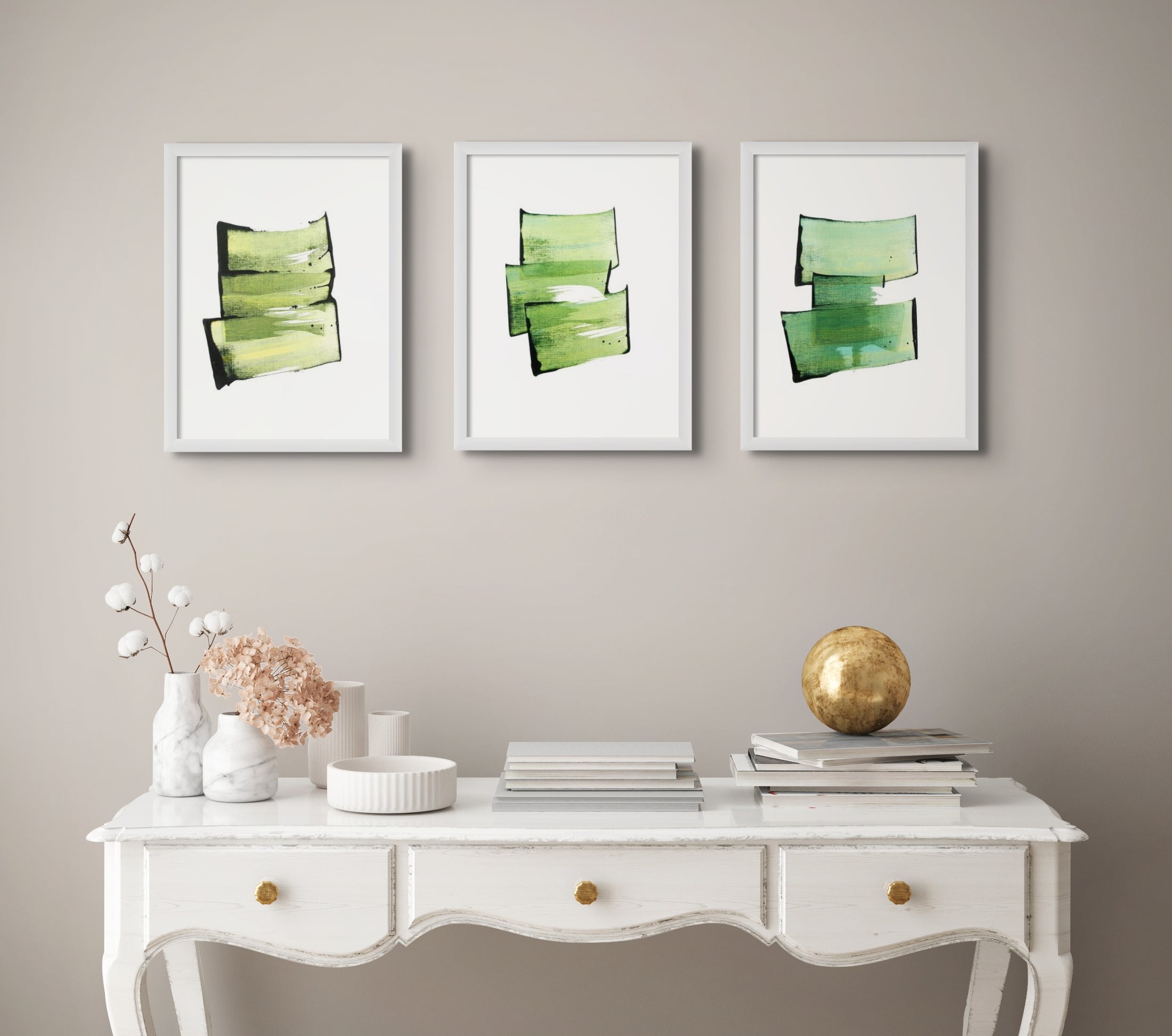 Artwork by Emma Godebska, Golden Green 10, Made of Acrylic on Hahnemühle paper 