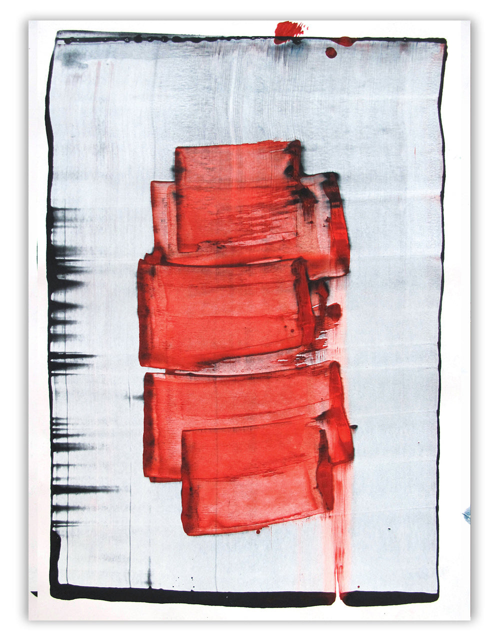 A painting of red and black squares on a white background.