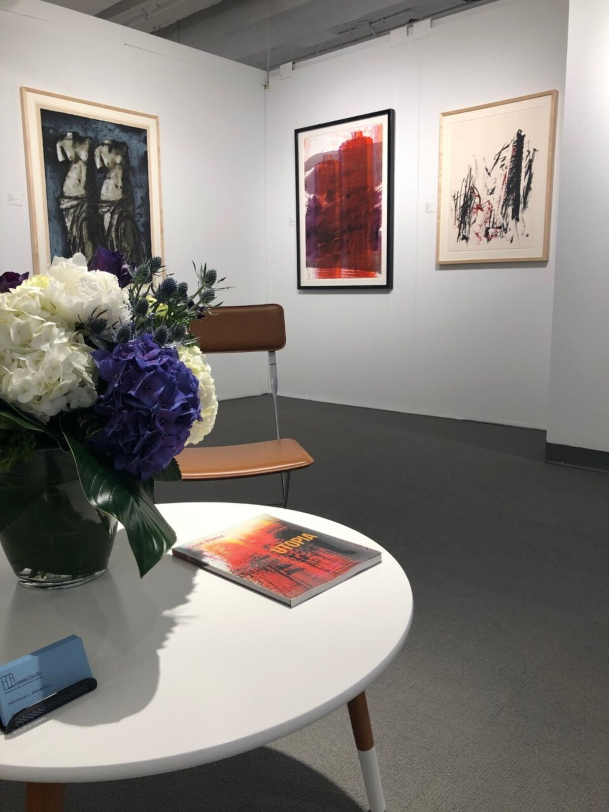 A painting of a red and purple abstract painting.