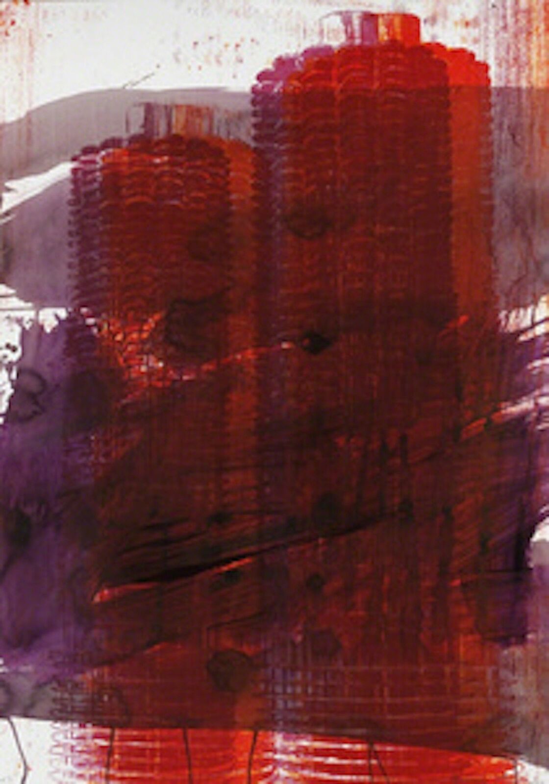 A painting of a red and purple abstract painting.