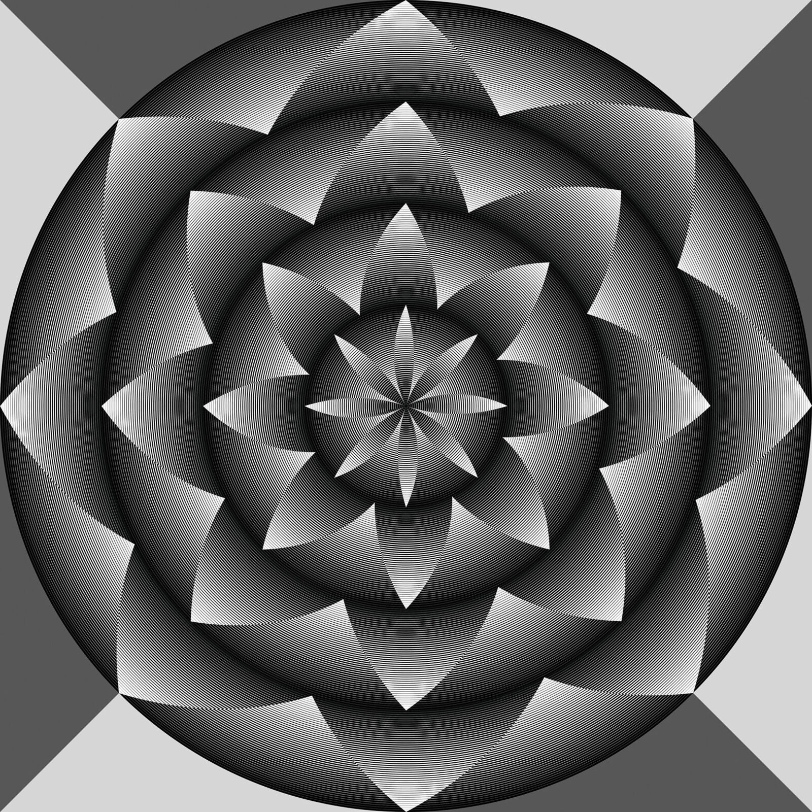 A black and white image of a flower of life.
