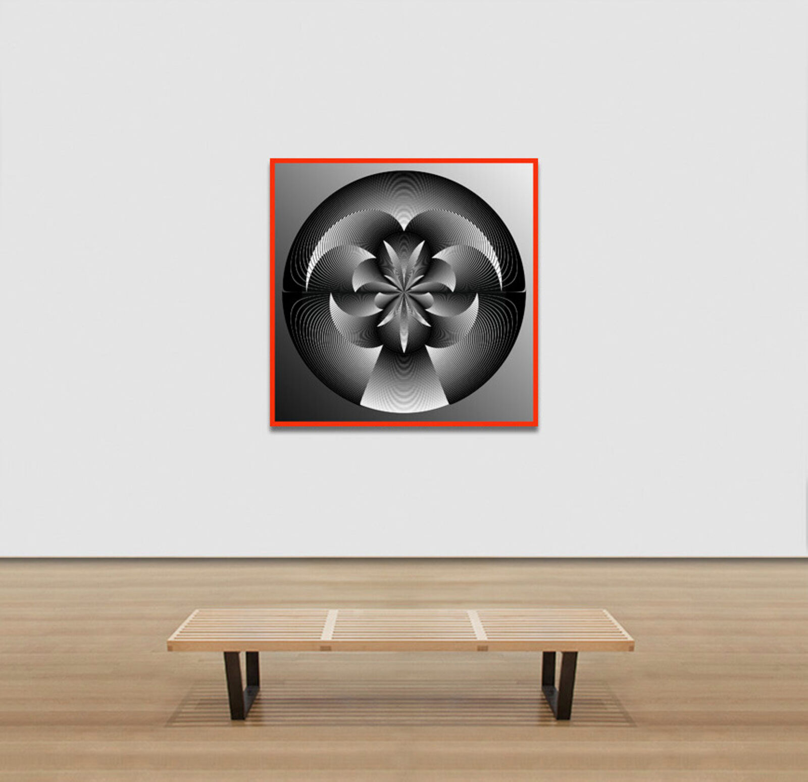 A black and white image of a flower in a circle.