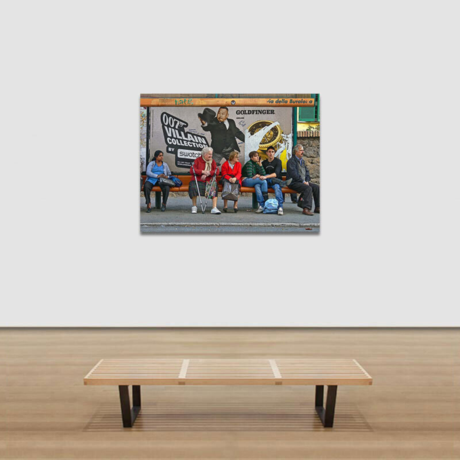 Artwork by Enzo Ragazzini, Waiting for Godot - Bus with Paola Barale Ad, Made of Archival Giclée Pigment Print on Archival Paper 