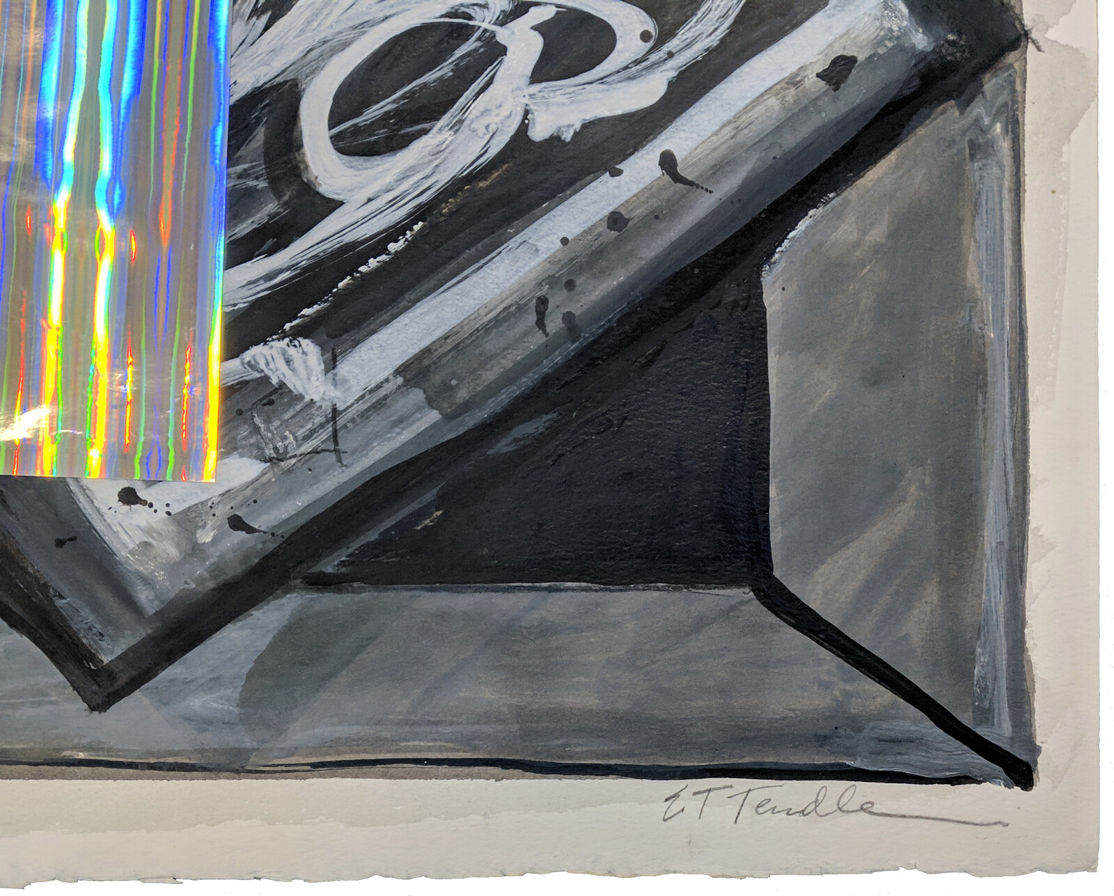 A painting of a square with a blue and yellow stripe on it.