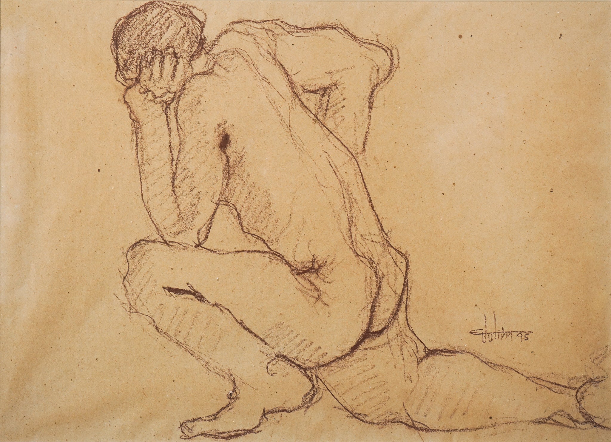 Artwork by Ernest Julien Malla, Two Framed Life Drawings, Made of Graphite on paper 