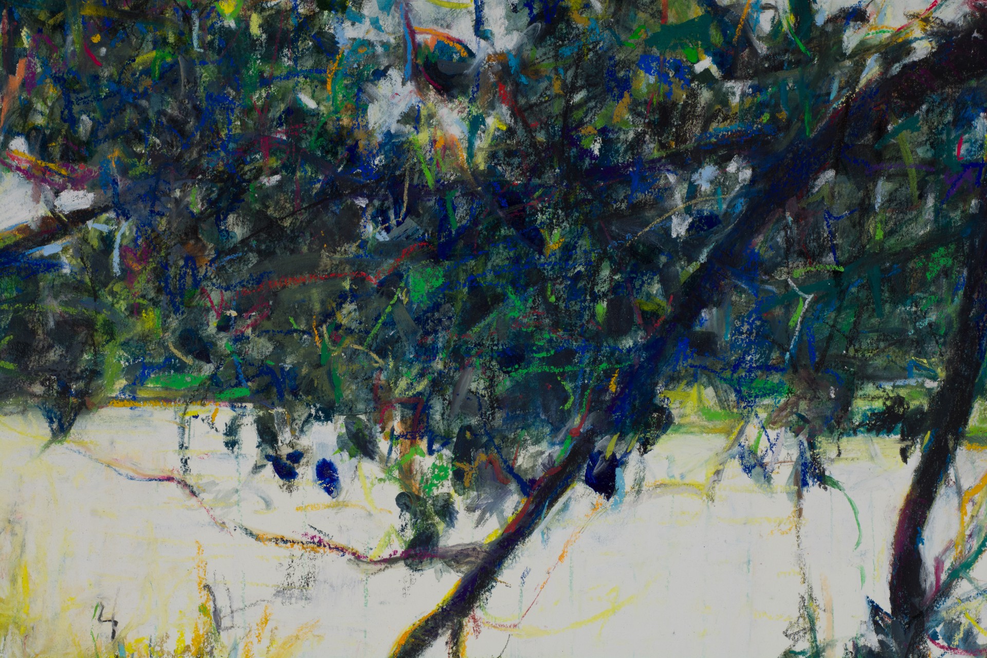 A painting of a tree in the middle of a field.