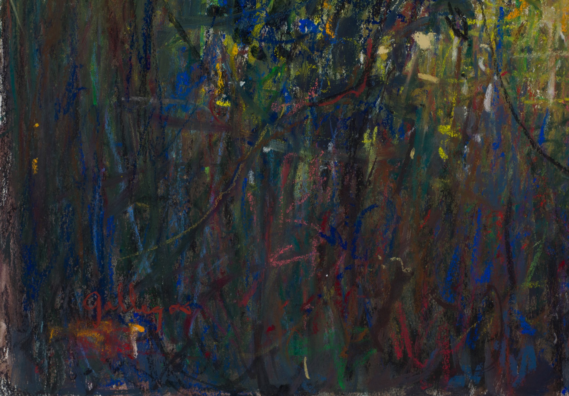 A painting of a tree in the middle of a field.