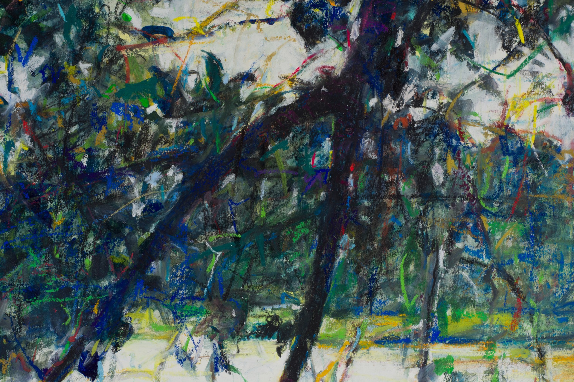 A painting of a tree in the middle of a field.