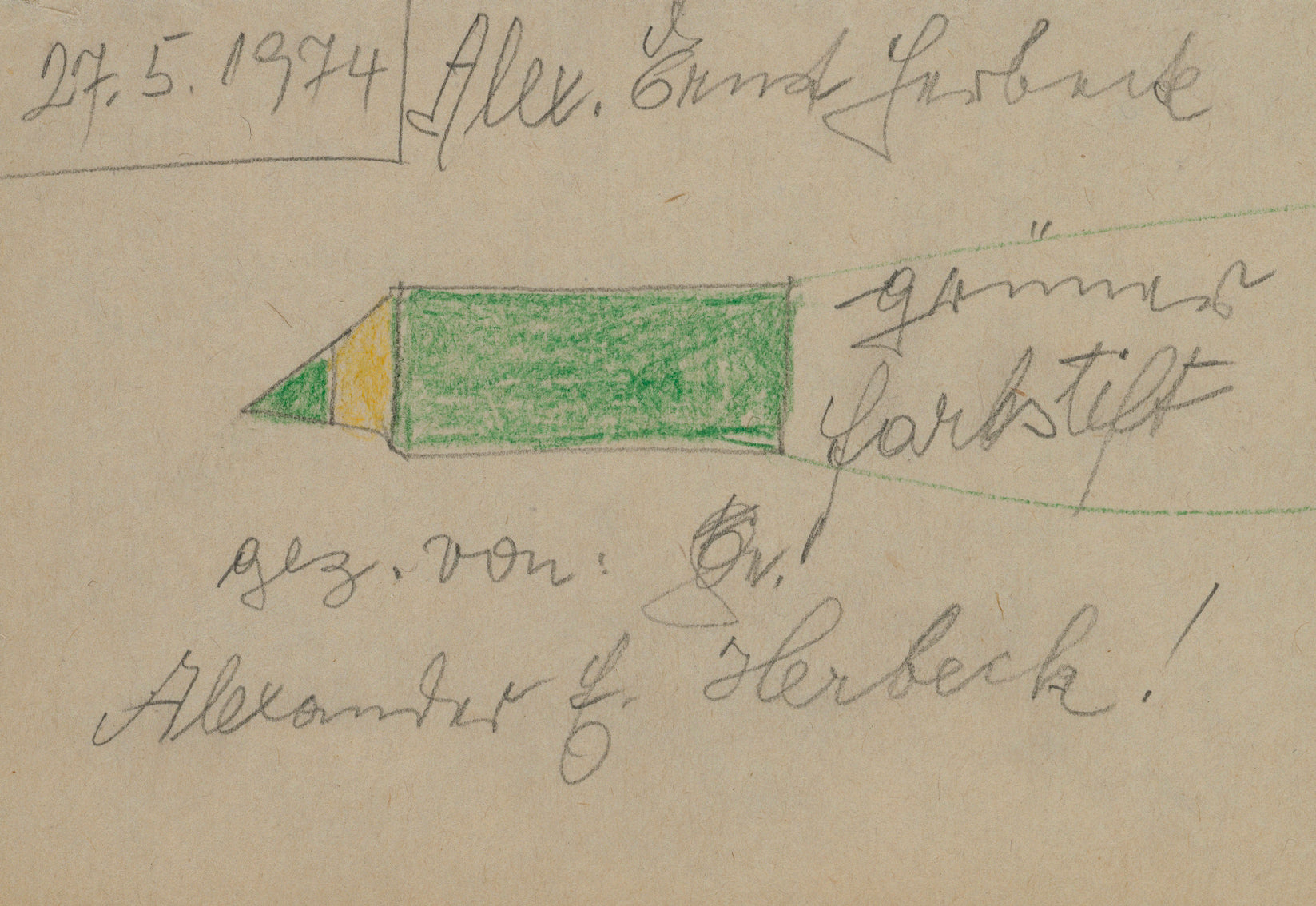 Green coloured pencil by Ernst Herbeck, 1974