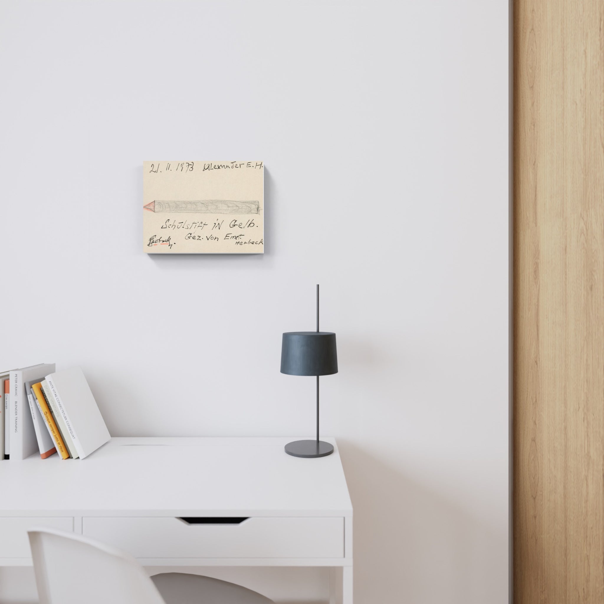 Artwork by Ernst Herbeck, School pencil in yellow, Made of Pencil, coloured pencil, Indian ink on paper 