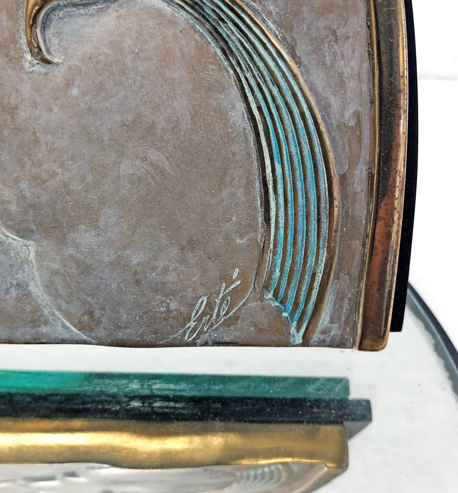 A glass box with a picture of a woman on it.