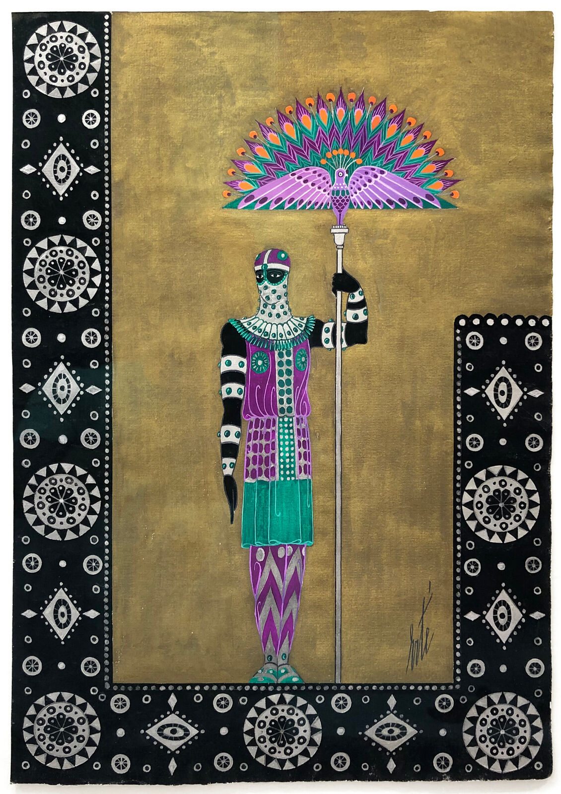 A painting of a woman holding an umbrella in a gold frame.