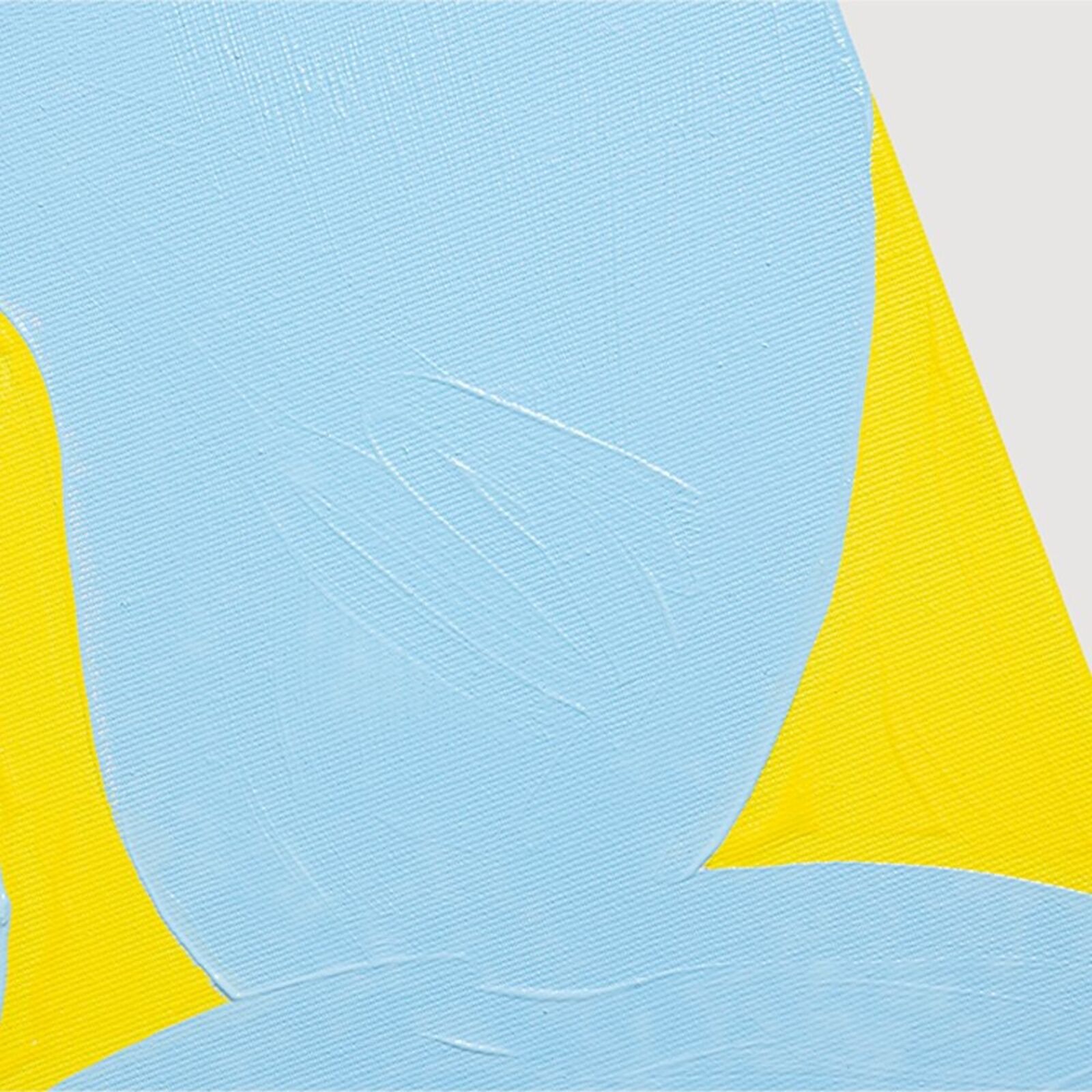 A blue and yellow painting on a white wall.