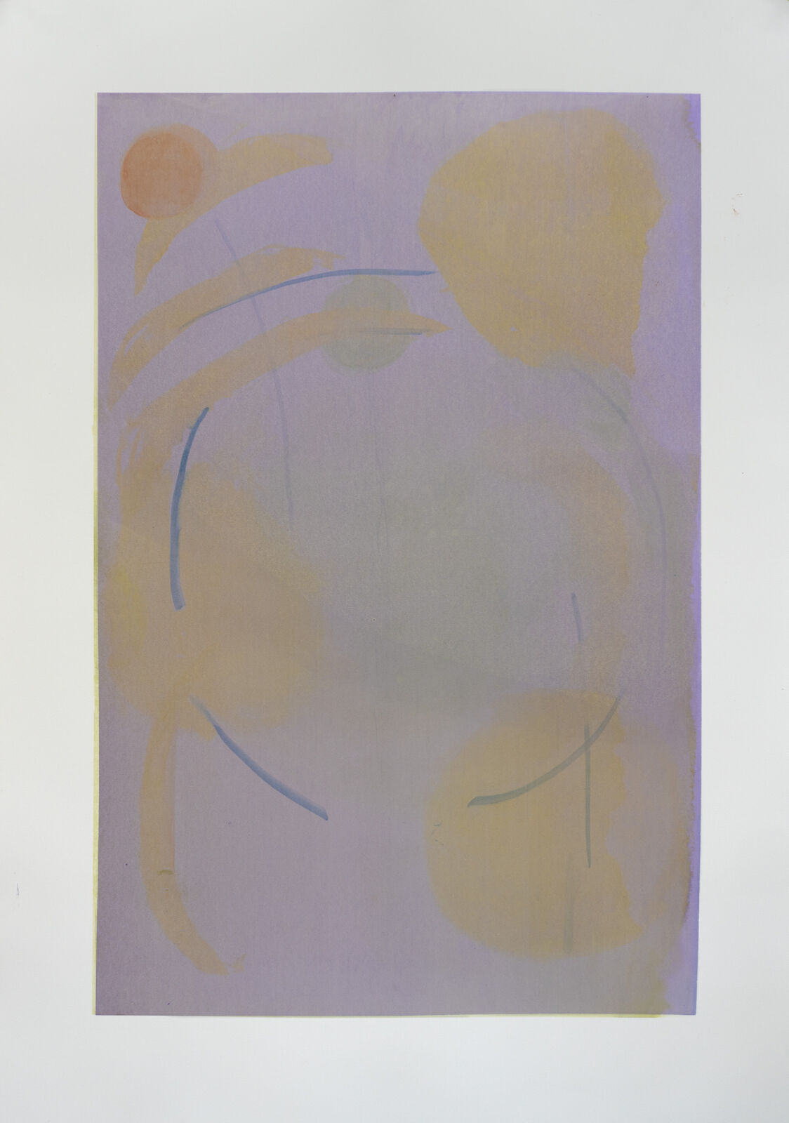 A painting on a white wall with a purple background.