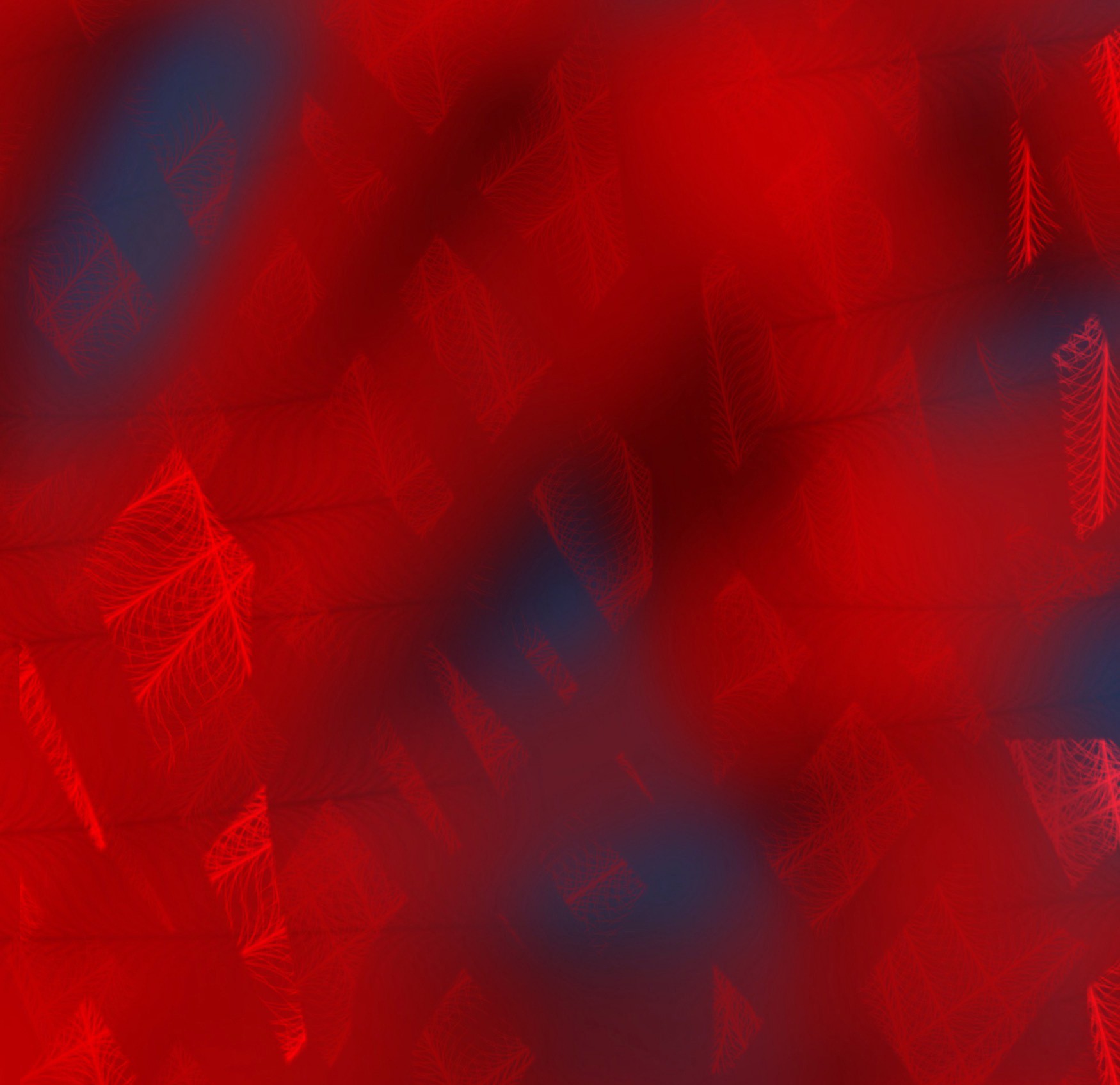 A red and blue abstract background with a pattern of leaves.