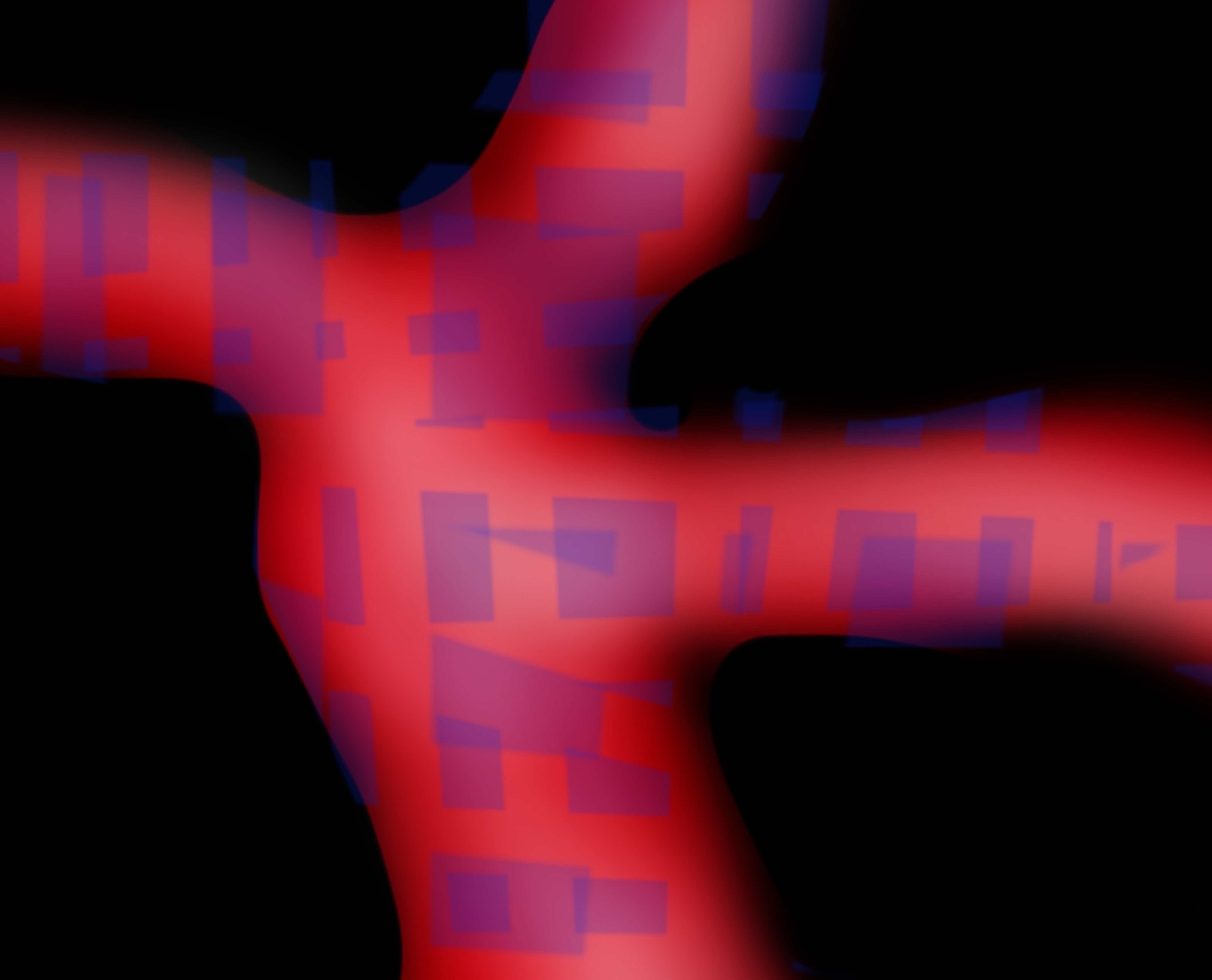 A red and blue abstract image of a woman's torso.