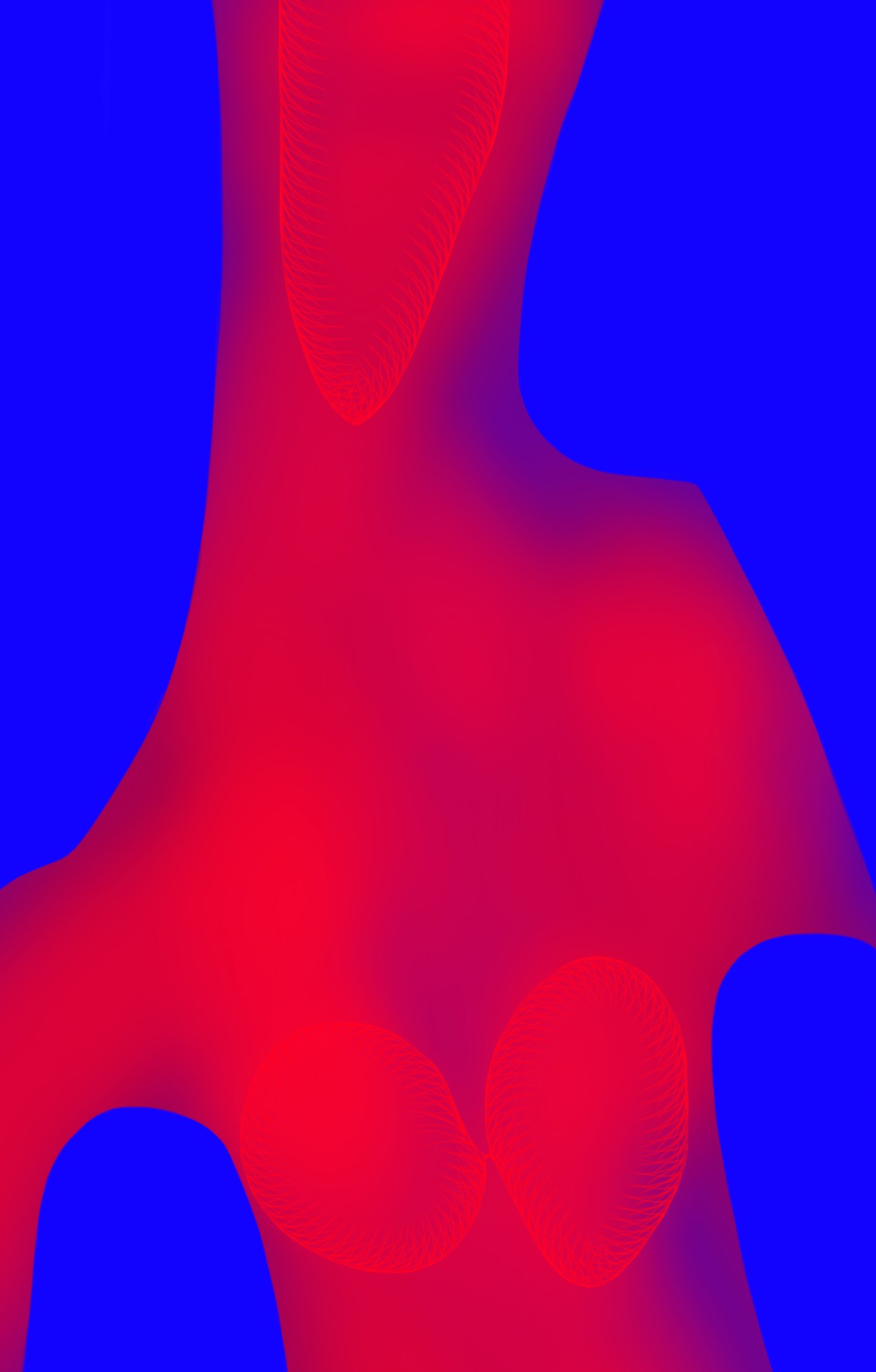 A red and blue image of a woman's torso.