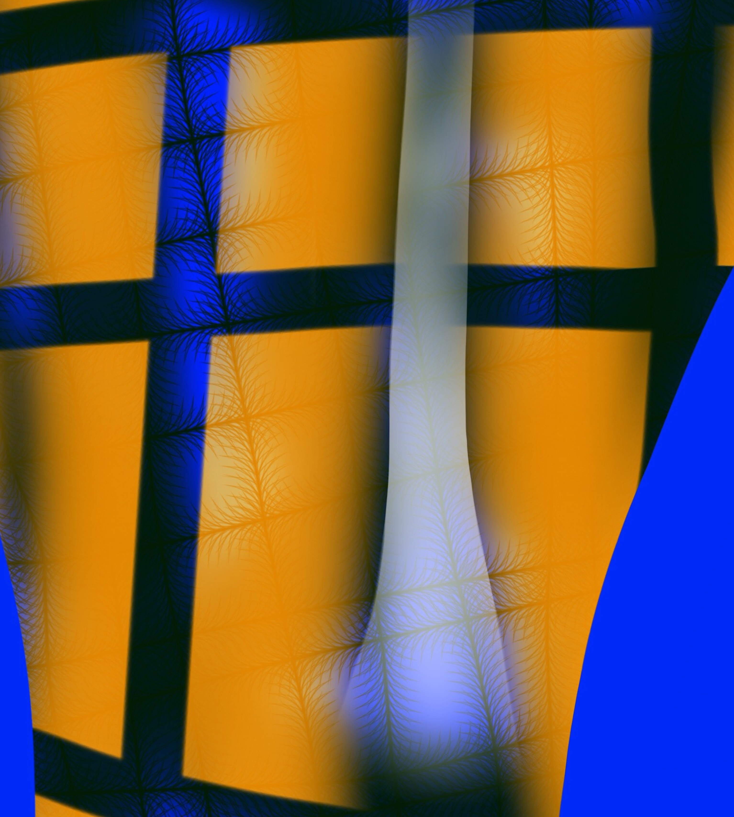 A blue and yellow abstract background with a cross in the middle.