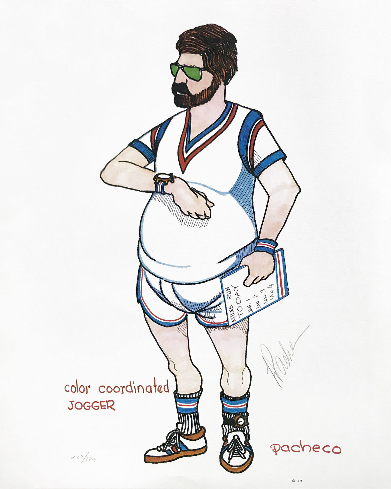 A drawing of a man in a basketball uniform holding a book.