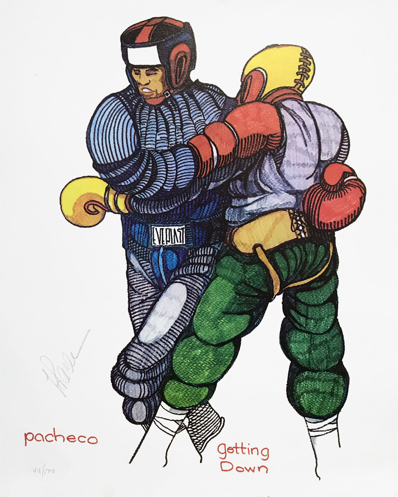 A drawing of two boxers fighting each other in a boxing ring.