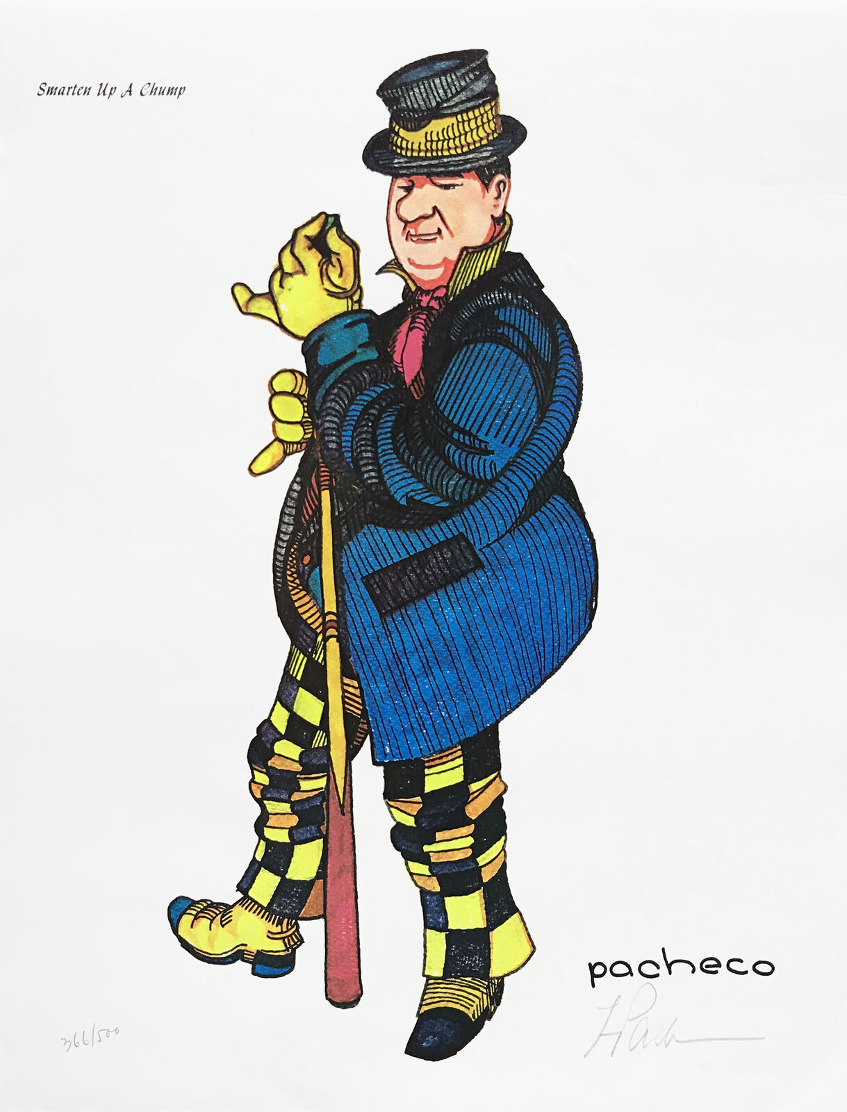 A drawing of a man in a top hat holding a cane.