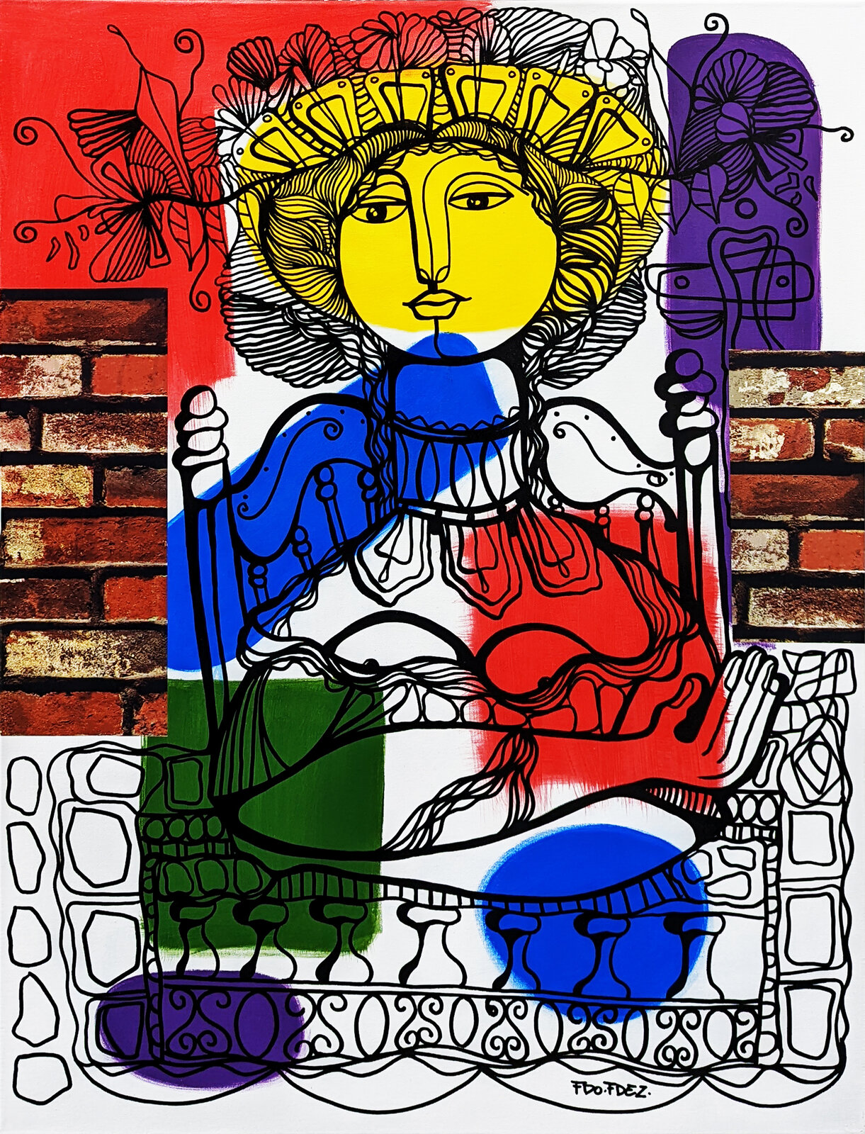 A painting of a woman sitting on a chair.