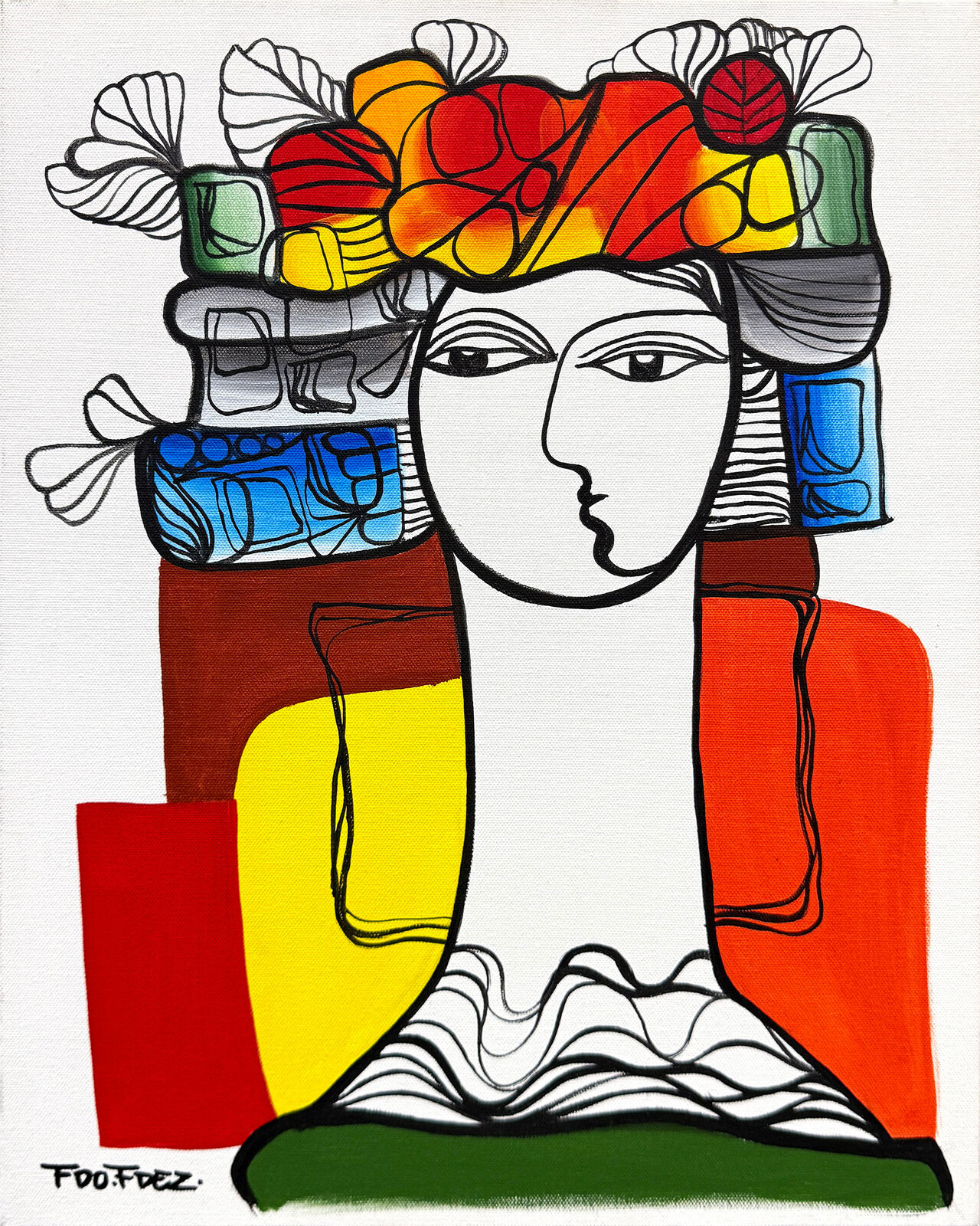 A painting of a woman with a flower crown on her head.