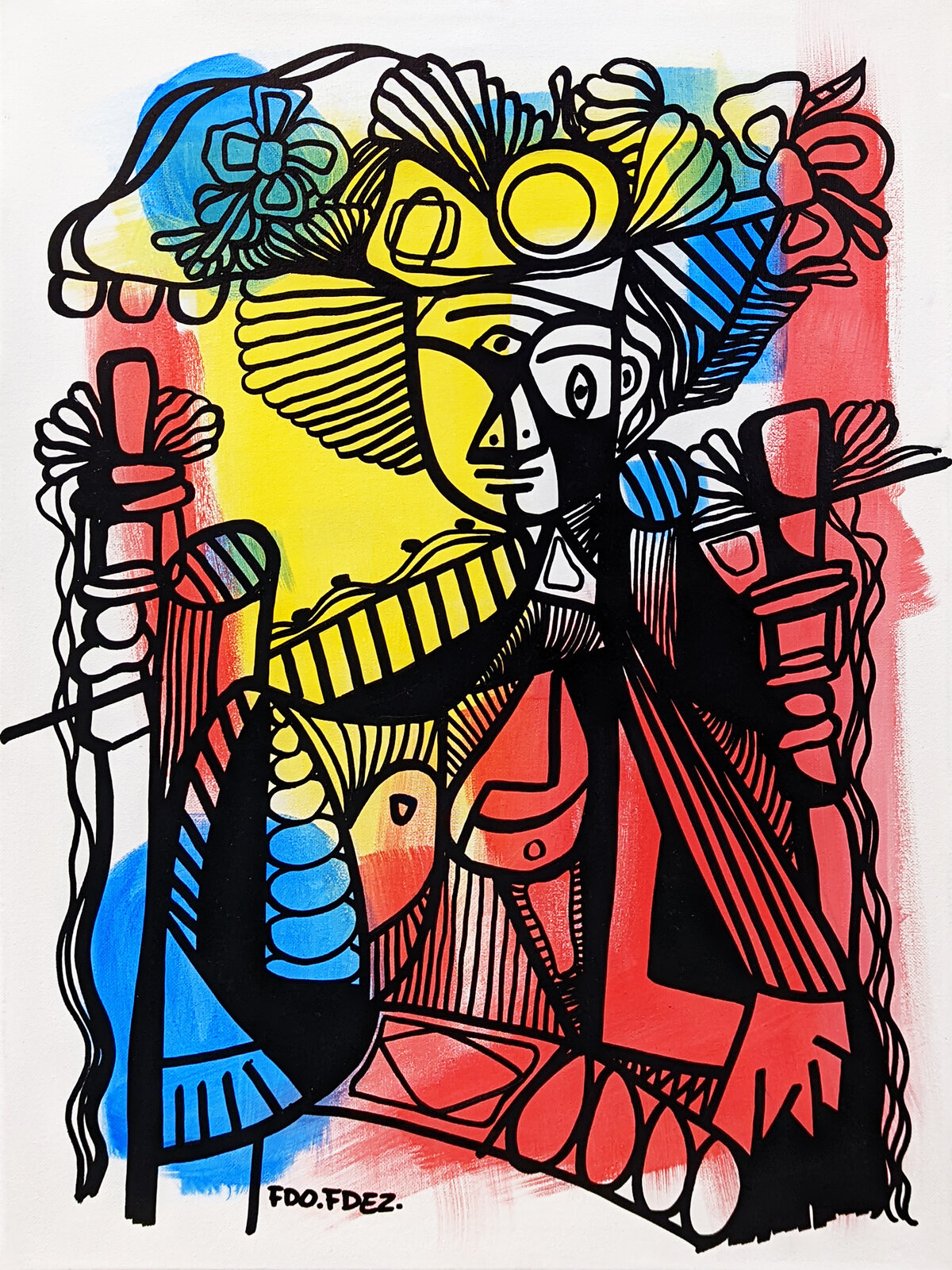 A painting of a woman with a hat on her head.