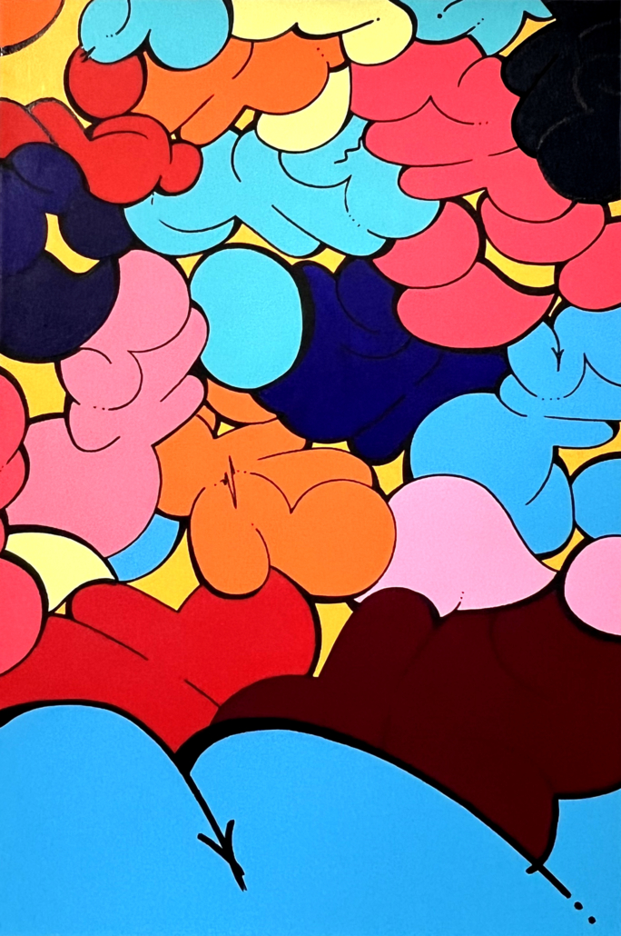 A painting of colorful clouds in the sky. 