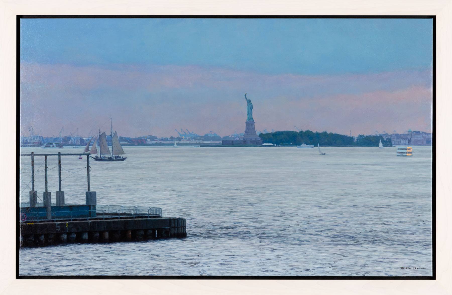 Artwork by Fidel Molina, Liberty Island Al Atardecer, Made of Oil On Canvas 