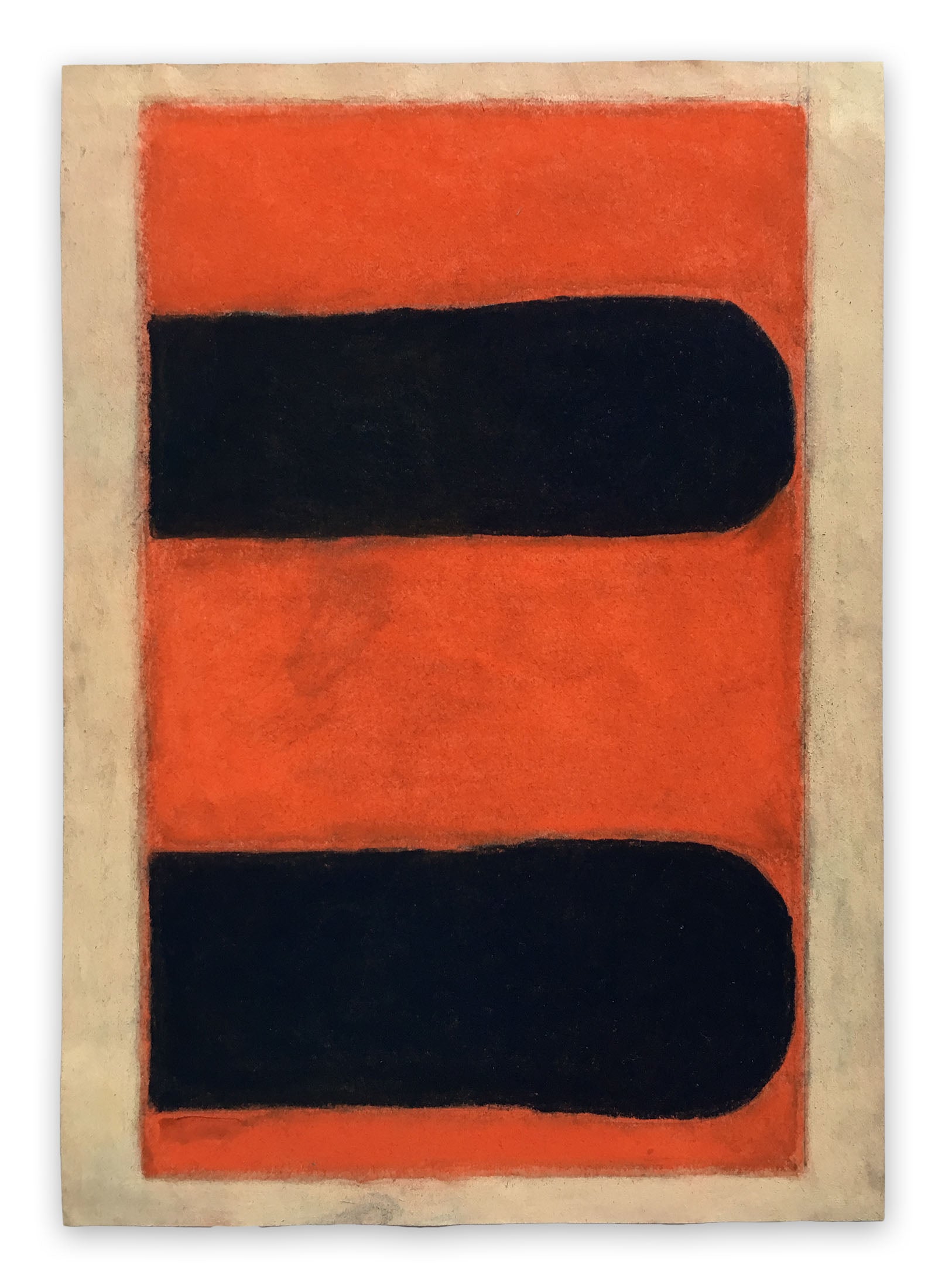 An orange and black painting on a white background.