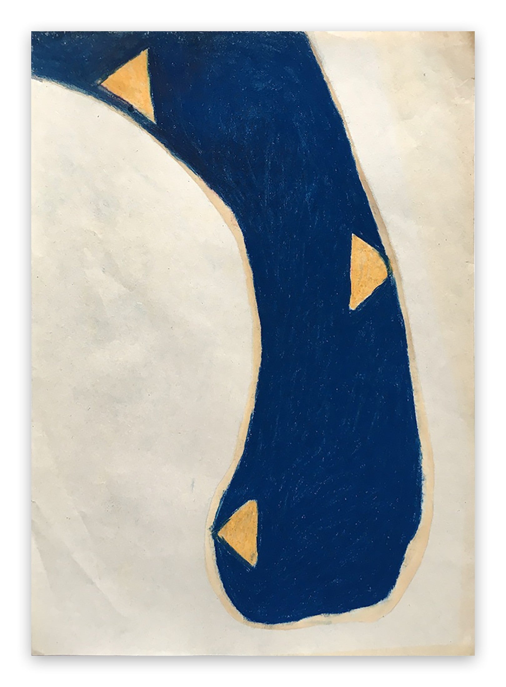 A painting of a blue and yellow abstract painting on a white background.