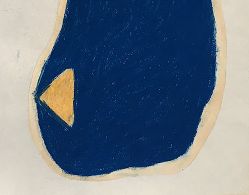 A painting of a blue and yellow abstract painting on a white background.