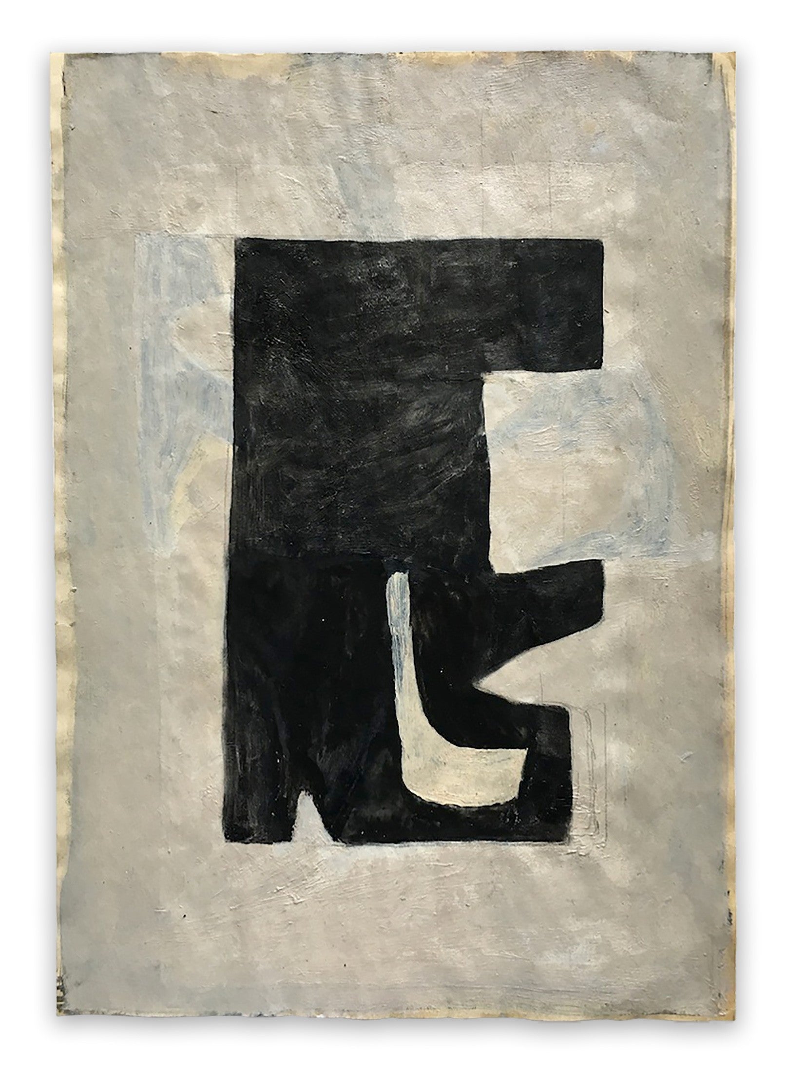 A black and white painting on a piece of paper.