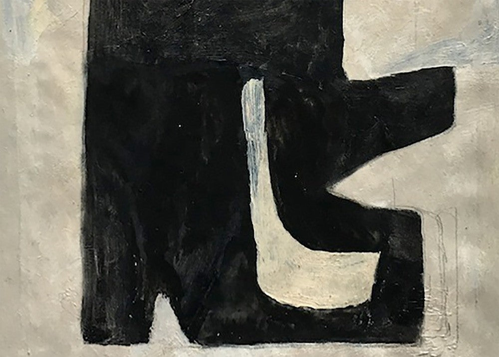 A black and white painting on a piece of paper.