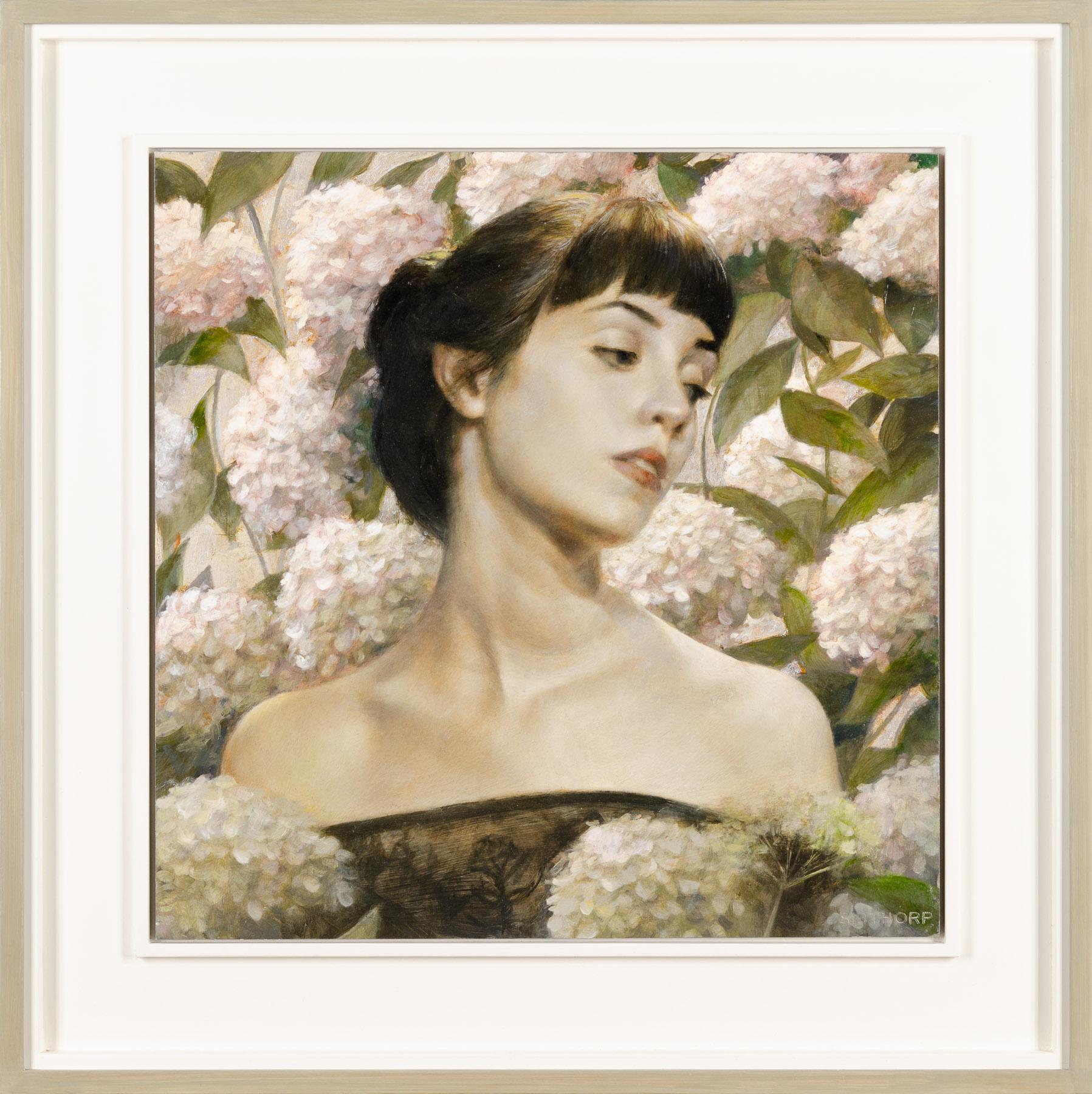Artwork by Fletcher Sibthorp, Otaki-san, The Eternal Bloom, Made of Oil, Gold, And Silver Leaf On Panel 