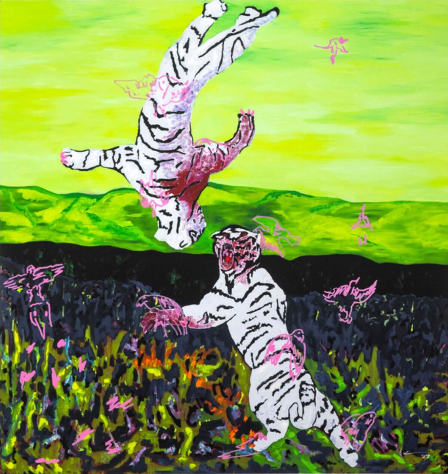 Artwork by Florian Krewer, Flying stride / hot love, Made of Archival pigment print on Museum Etching paper with unique hand-embellishment by the artist 