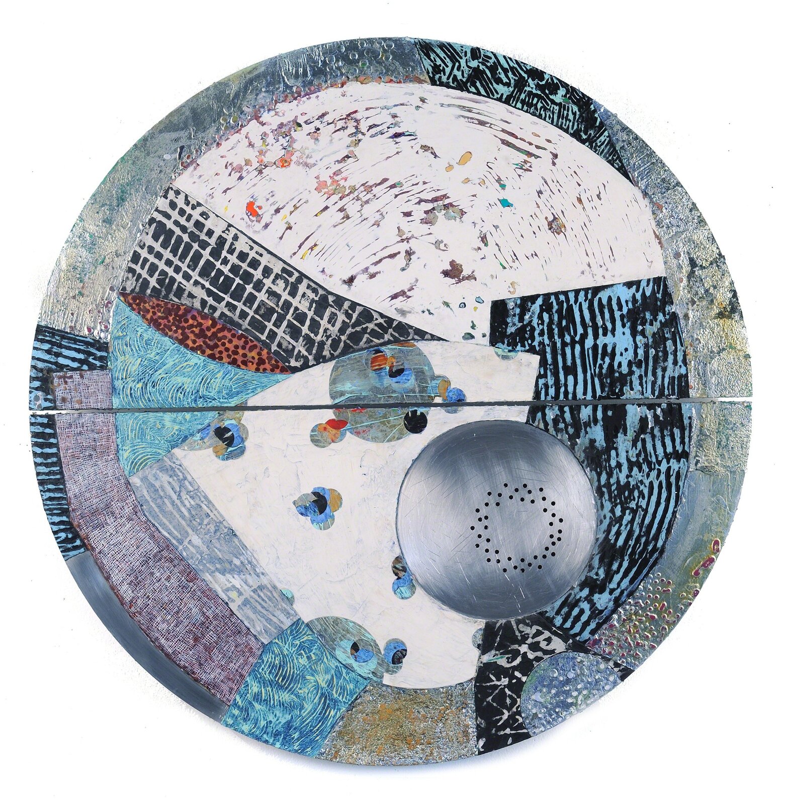 A painting of a circular piece of art on a white surface.