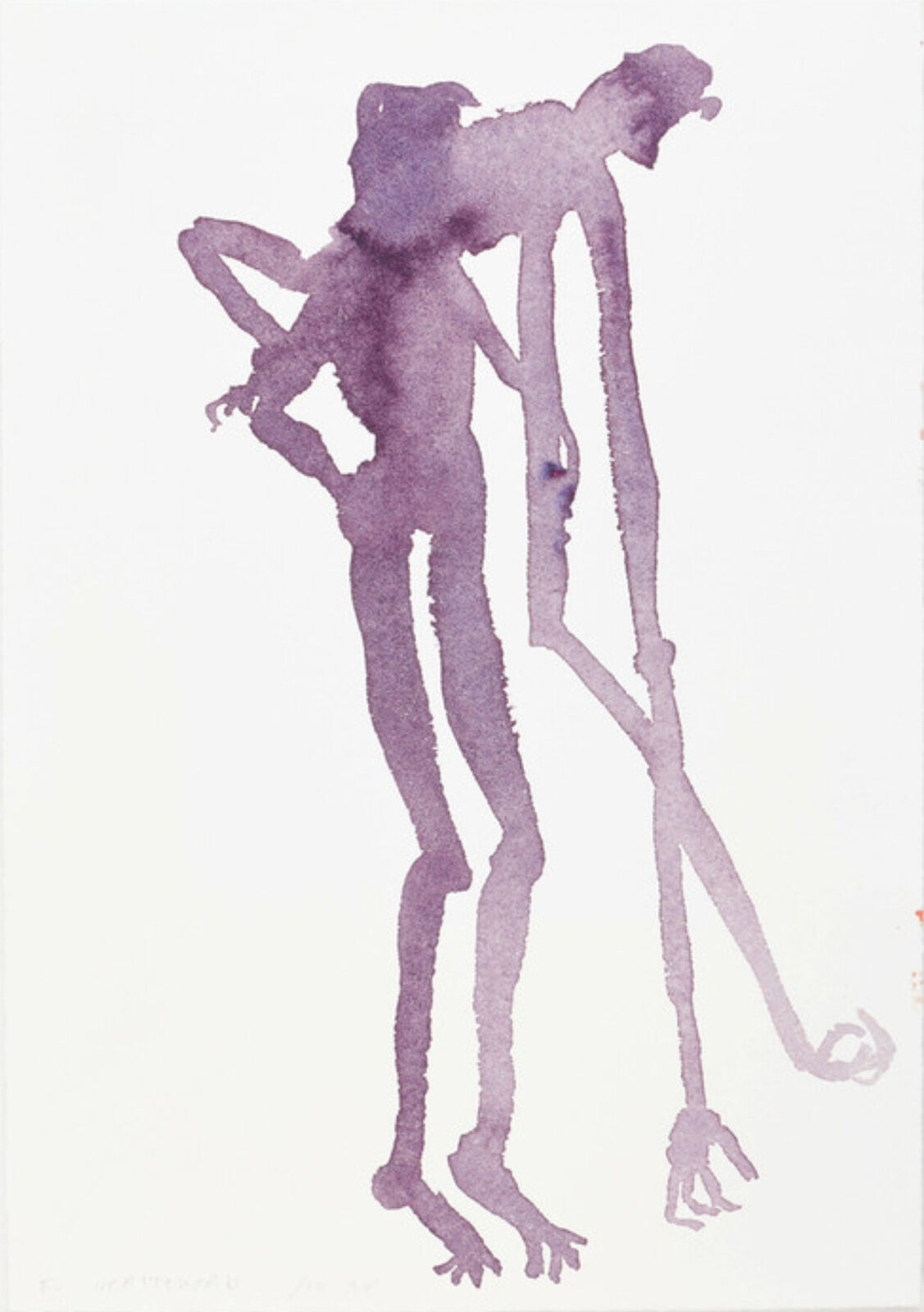 A watercolor painting of a man and a woman standing next to each other.