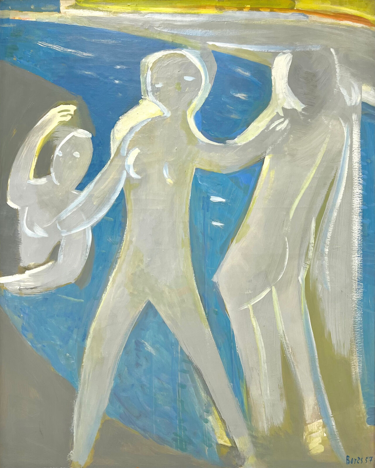 A painting of a group of people standing next to each other.