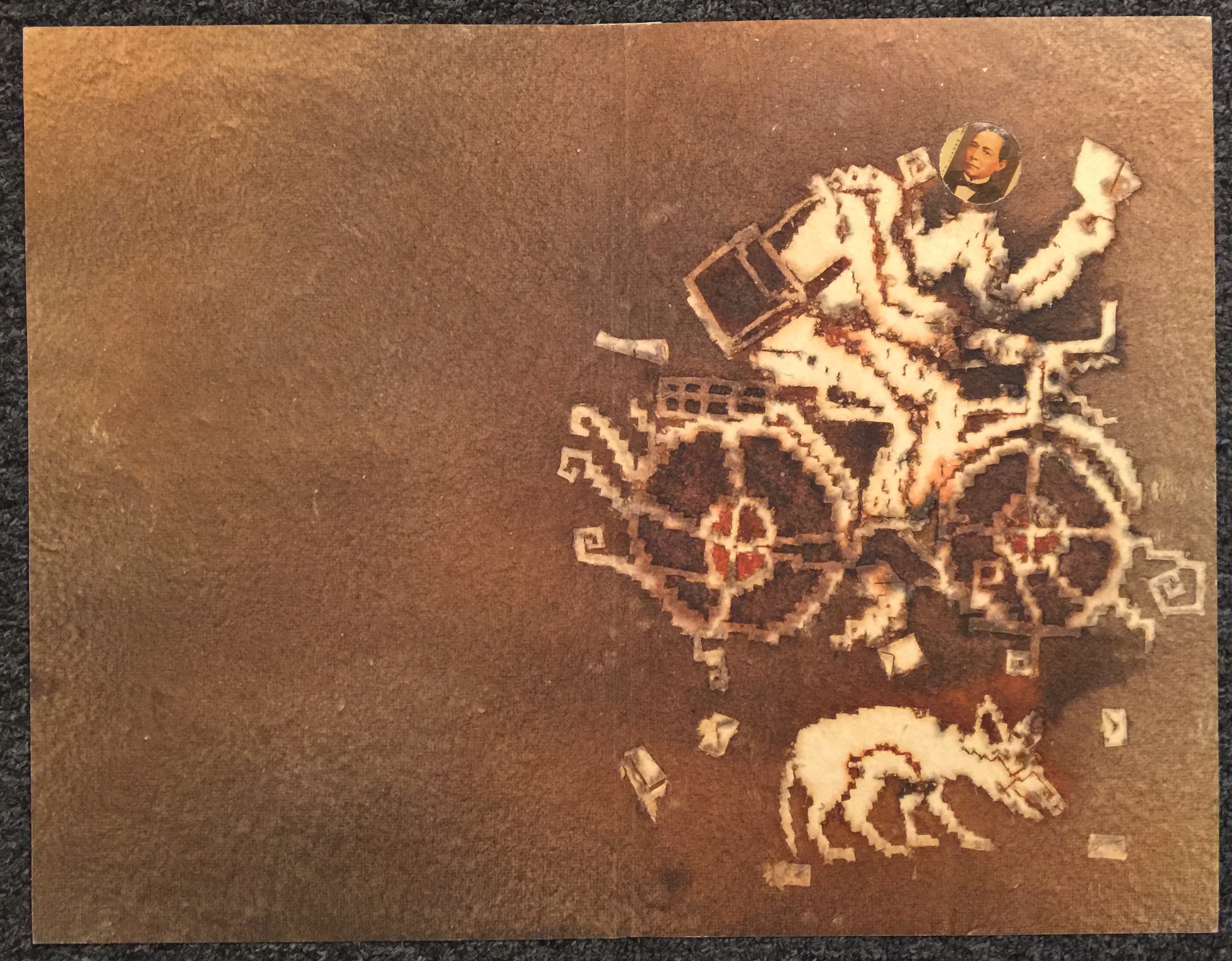 A picture of a man riding a bike with a dog on it.