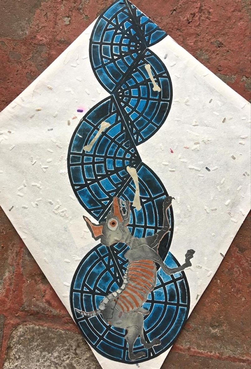 Perro con hueso en colores azul by Francisco Toledo, 2017