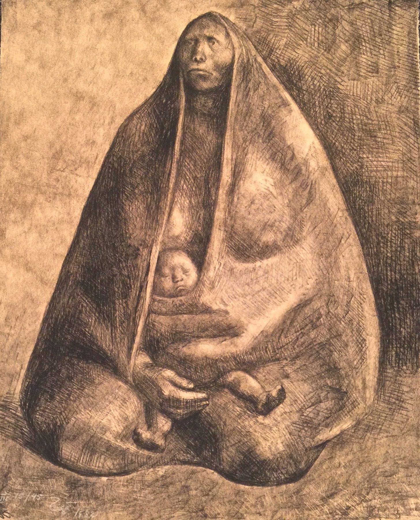 Artwork by Francisco Zuñiga, Mujer con Niño [Woman with Child], Made of Lithograph In Two Colors On Arches Paper 