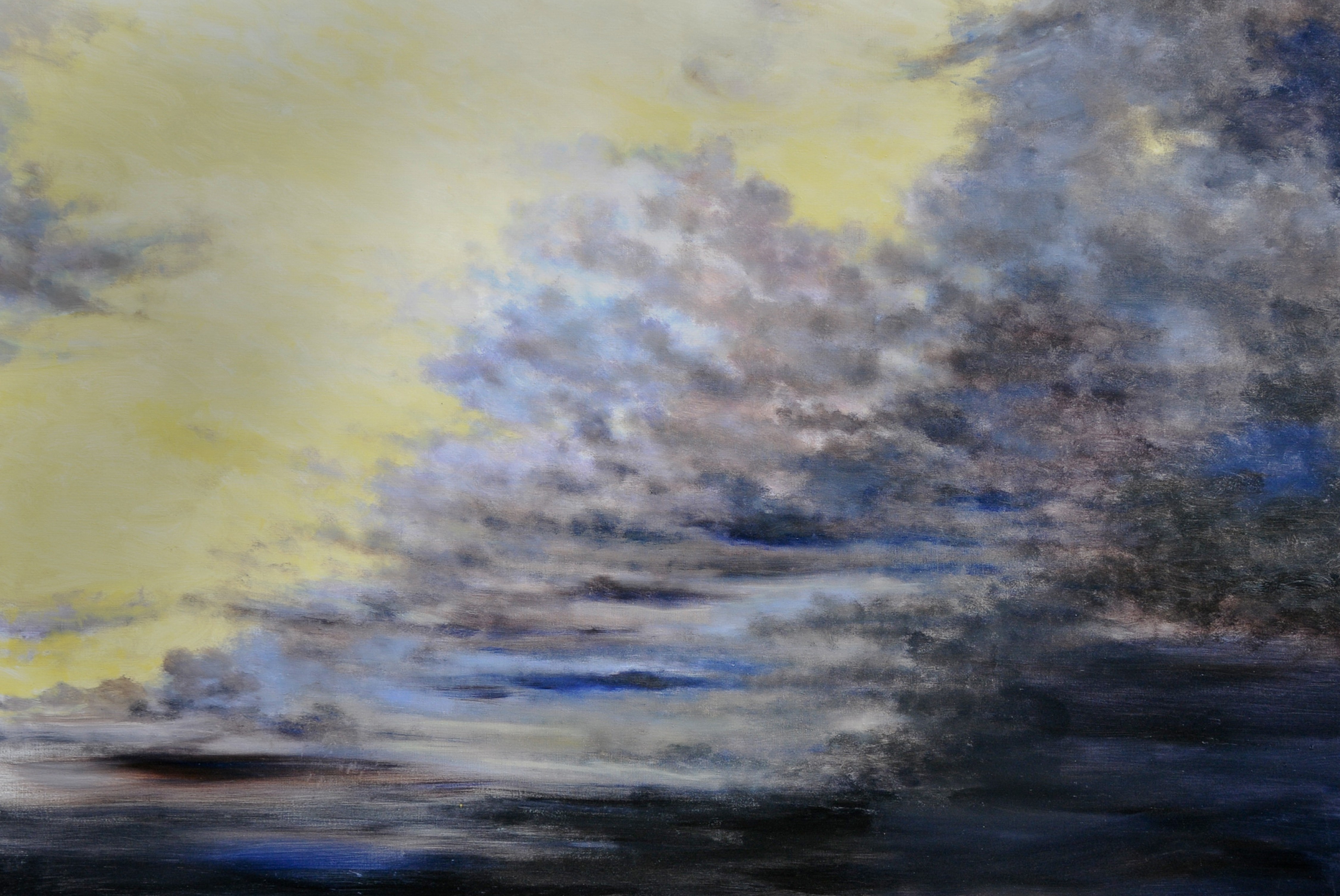 A painting of a cloudy sky over a body of water.