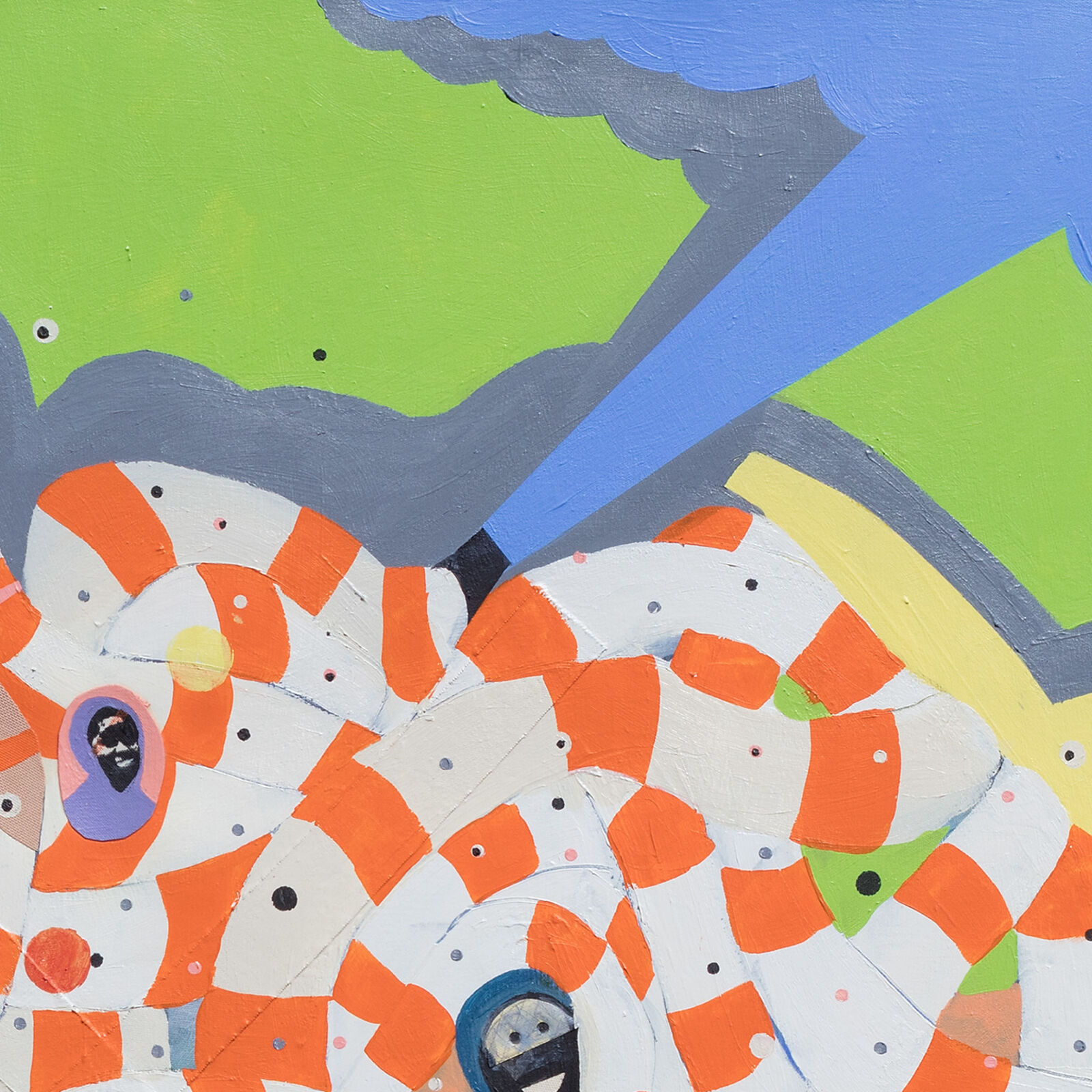 Artwork by Francks Francois Décéus, Mumbo Jumbo #5, Made of Acrylic, silkscreen, and collage on canvas 