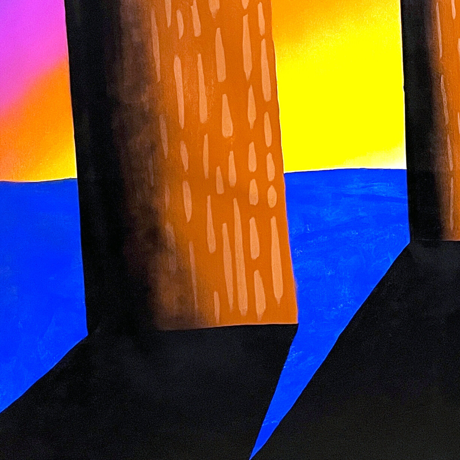 A painting of a bear standing in the middle of a forest.