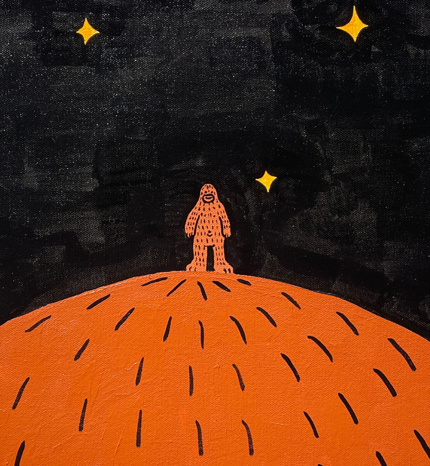 A poster with a man standing on top of a planet.