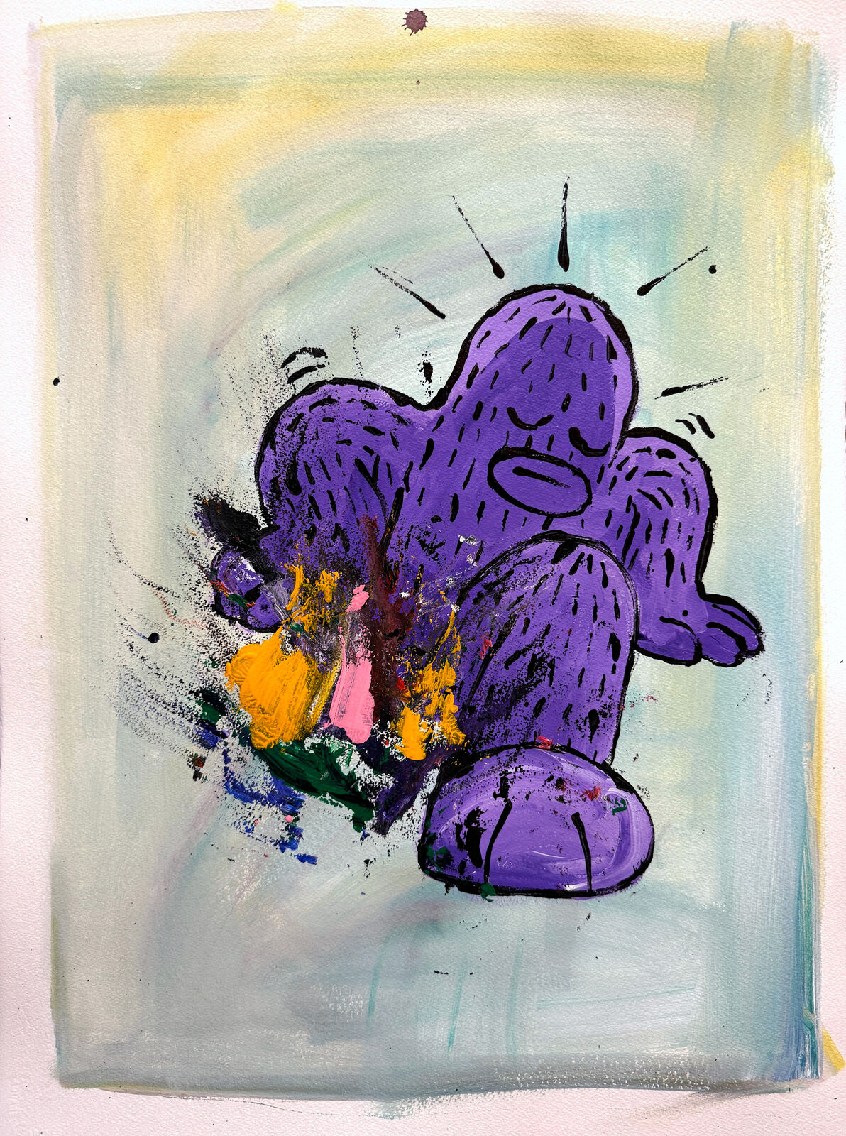 A painting hanging on a wall in a room.