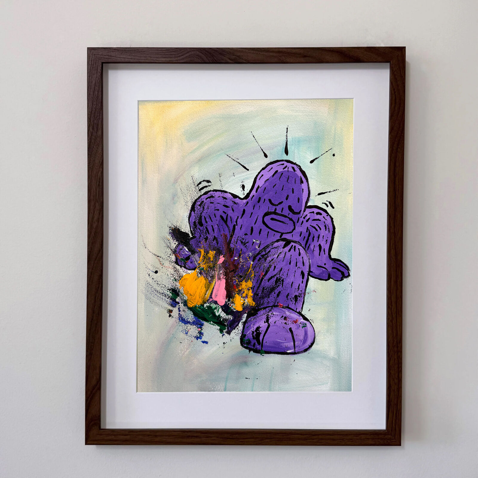 A painting hanging on a wall in a room.